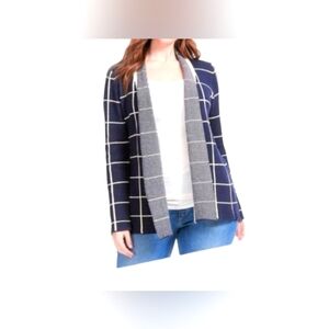 Modcloth Simply Snuggly Navy & White Windowpane Open Front Cardigan Size XS